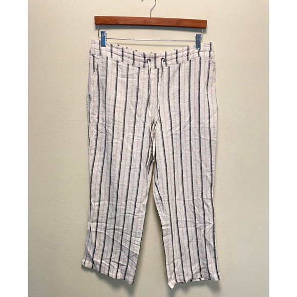 Per Se Womens Pants Size Petite Large Blue Striped Linen Blend Wide Leg Coastal - Picture 1 of 8